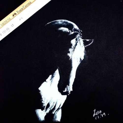 White pastel on black cardboard