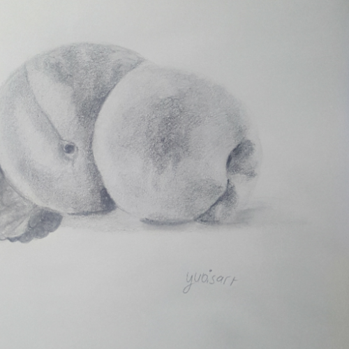 Peaches made with graphite pencil