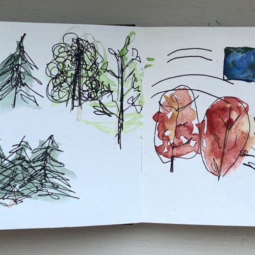 Tree doodles supported with some watercolor