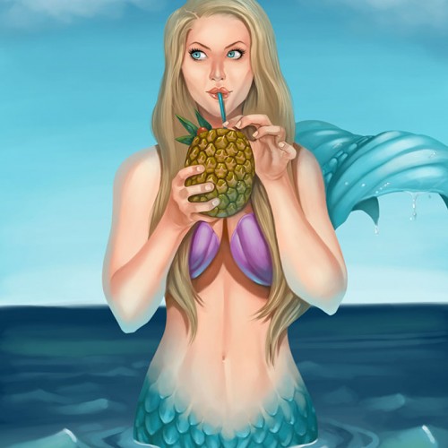 Mermaid Drinking a Pineapple Cocktail