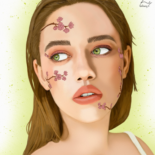 Model with Flowers Portrait Art by Oz Galeano