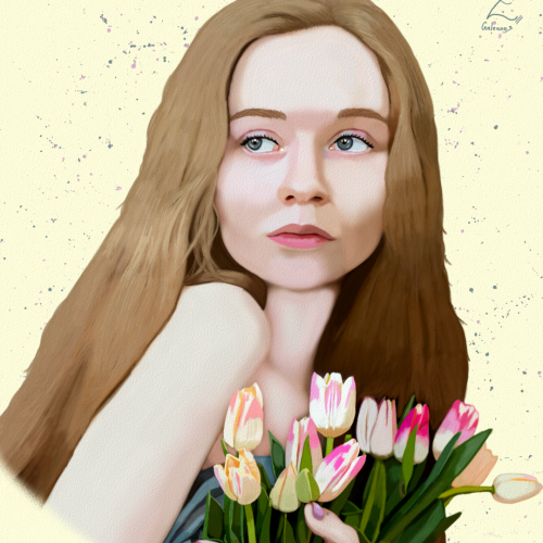 Model with Flowers Portrait Art