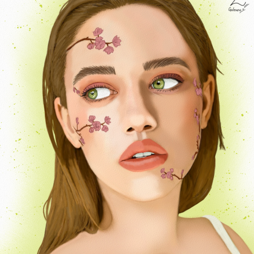 Model with Flowers Portrait Art