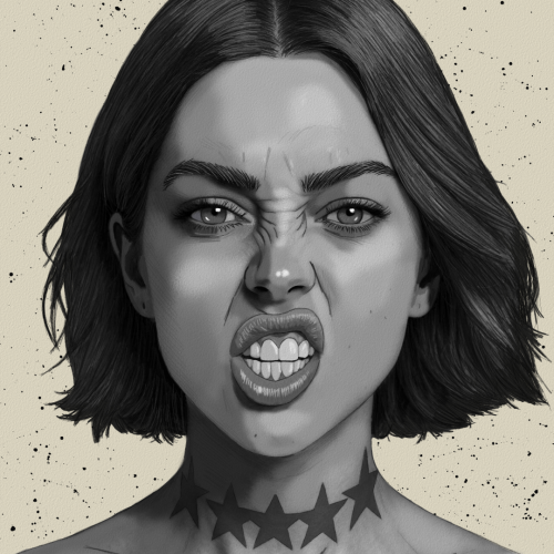 Model with Tattoo Portrait Drawing by Oz Galeano