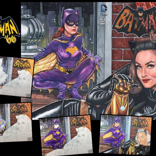 Batman 66 Original art Sketch cover Catwoman  Batgirl Yvonne Craig Julie Newmar