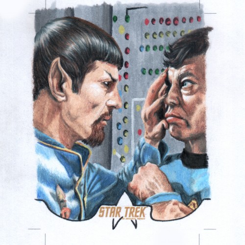 Star Trek Sketch card Featuring Spock and Bones