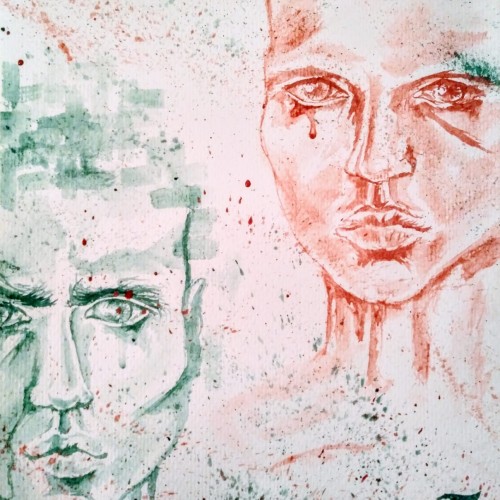 Watercolour piece of 2 men