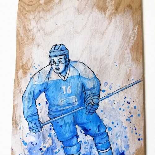 Hockey player on wood