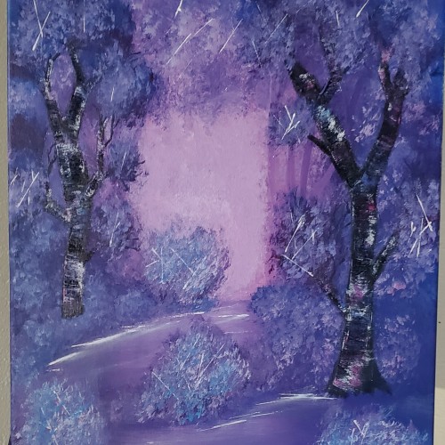 Birch forest with a purplish color scheme