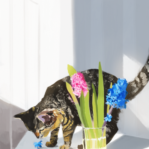 study of tabby with hyacinths