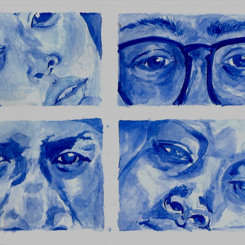 Watercolour Faces - Blue