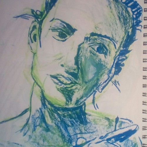 Woman with Paintbrush in Blue and Green