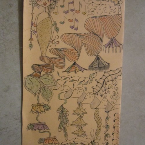 WILL DOODLE ON ANYTHING...{OLD PIECE OF SALMON COLORED CARDSTOCK..}