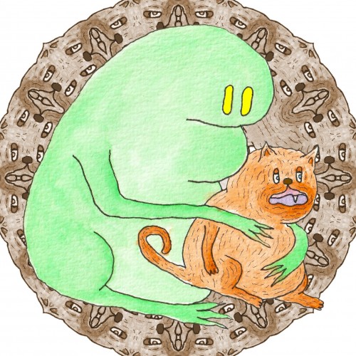 Frog Monster Consoles a Sad Cat
