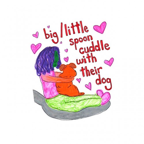 “some beings big/little spoon cuddle with their dog”