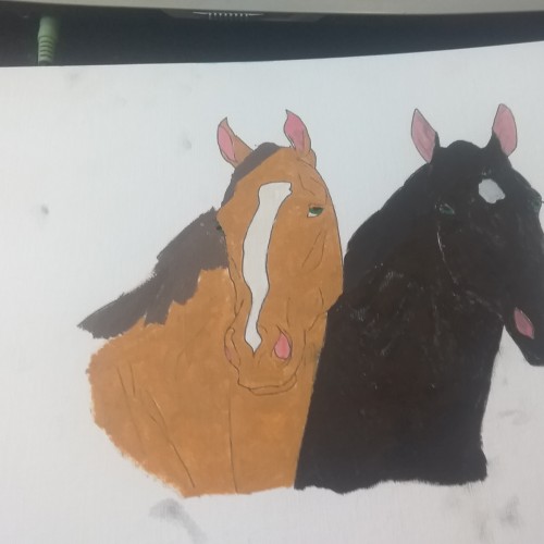 oil painting of black beauty and ginger
