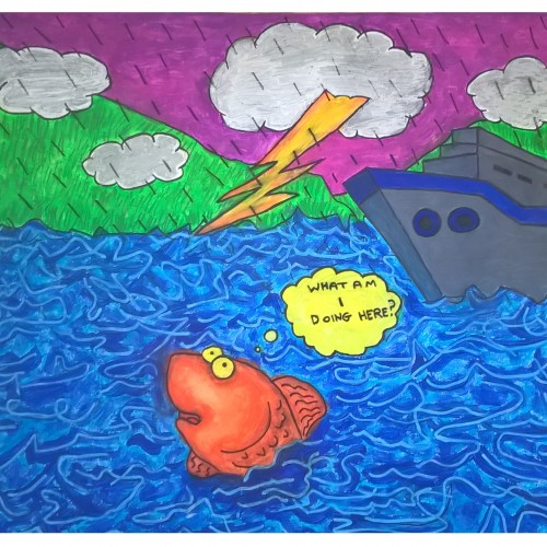 FISH IN A STORM - MIXED ACRYLIC PICTURE