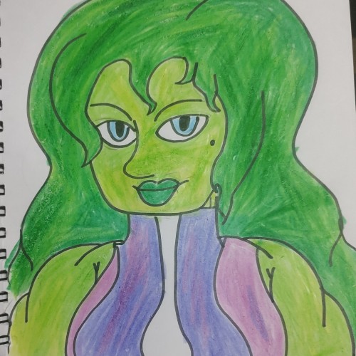 The Sensational She Hulk (colored with crayons)
