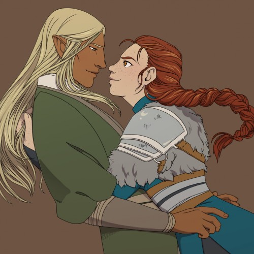 Shy elf man can’t say no to hug from cute warrior woman