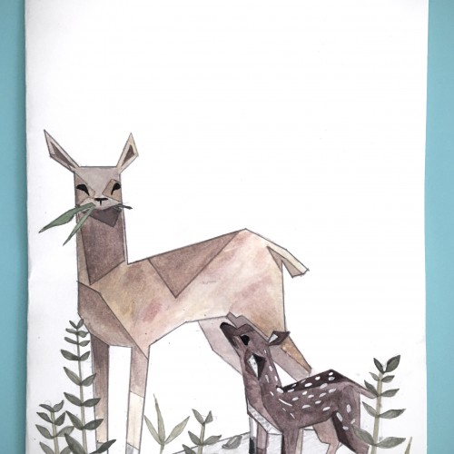 Doe and Fawn - Geometrically Stylized