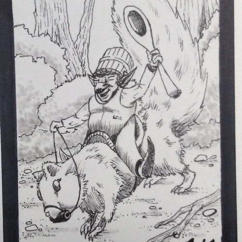Hand drawn MTG Goblin token - Squirrel Rider