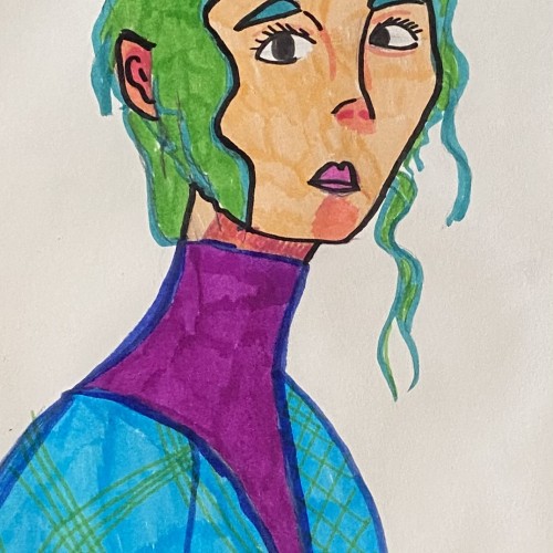Green hair woman