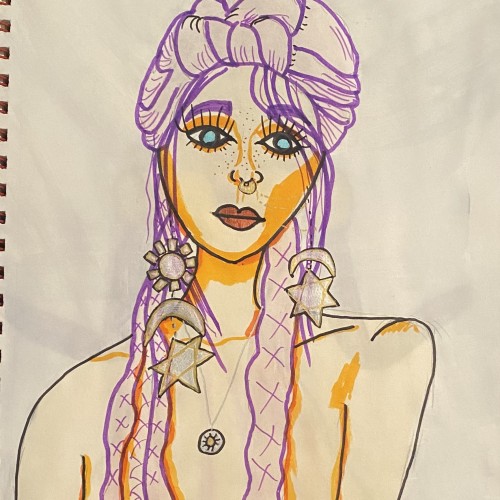 Purple hair woman