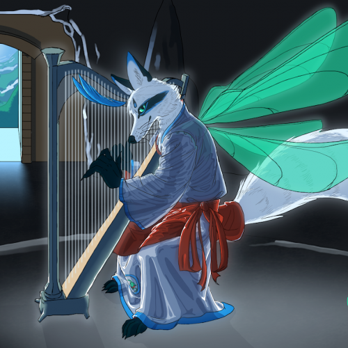 Aether playing his harp