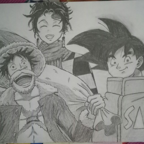 Luffy,Goku and Tanjiro Christmas collab