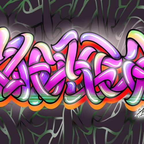 Digital graffiti shoker style lettering, colorful sketch