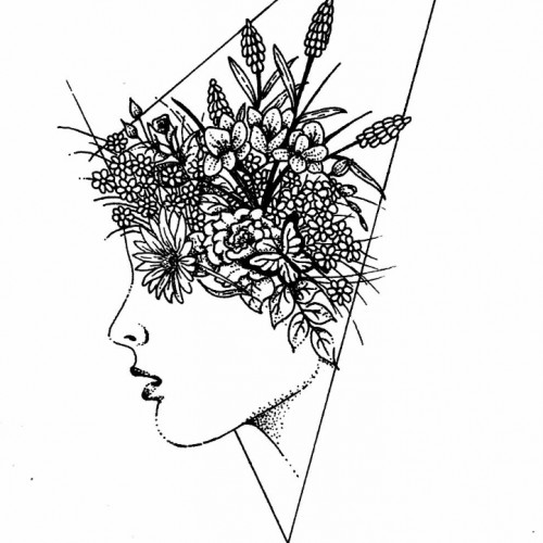 Flower head in ink