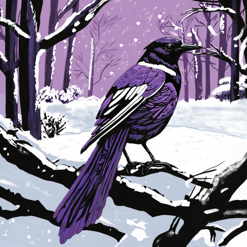 Linocut Style -- Magpie in Snow Scene