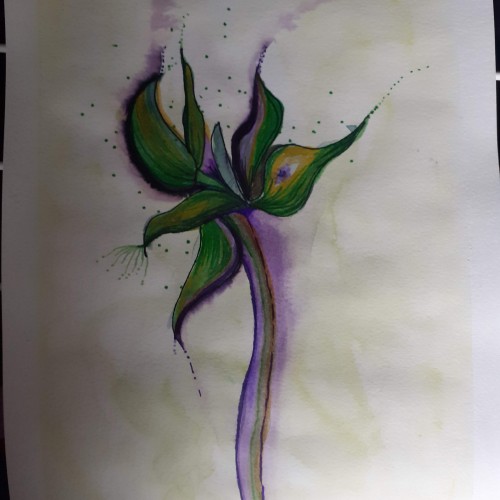 Fantasy flower using permanent marker and watercolor