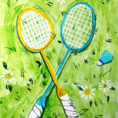Summer garden: badminton game