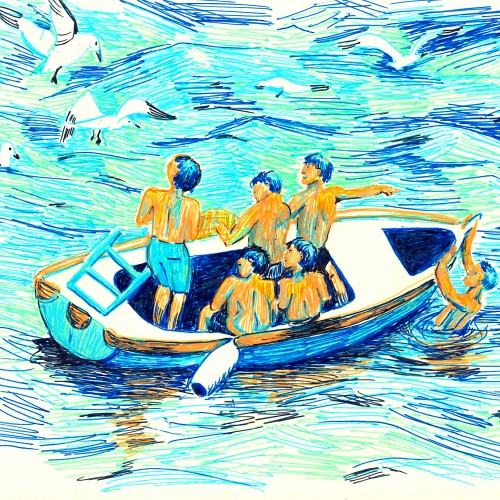 Boys in a boat in Naples