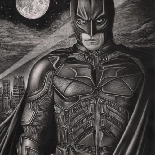 DARK KNIGHT (GRAPHITE AND CHARCOAL - A3)