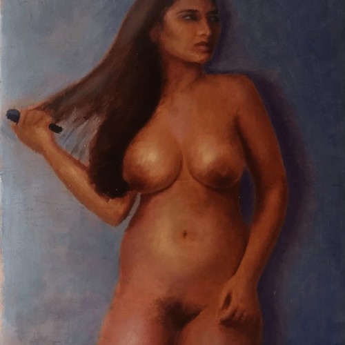 Nude - Figurative painting - Combing my hair
