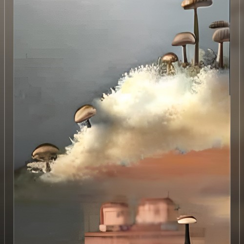 AI tradecard “Mushroom cloud (mushrooms growing on a card)”