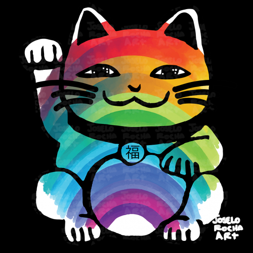 Japanese Good Luck Cat with Rainbow