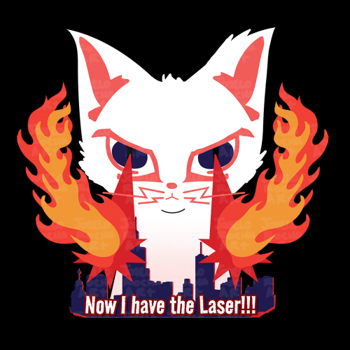 Cat with laser eyes burning down the city