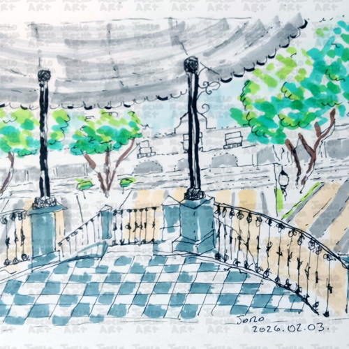 Checkerboard Gazebo Park View