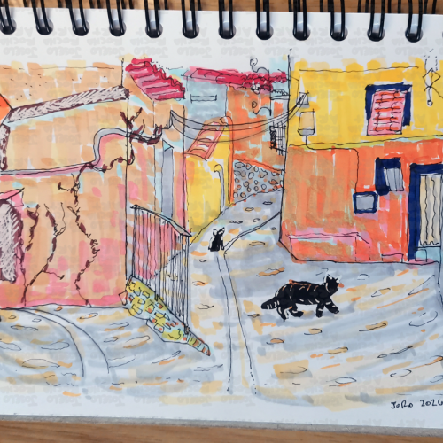 Black Paws in Sun-Drenched Alley