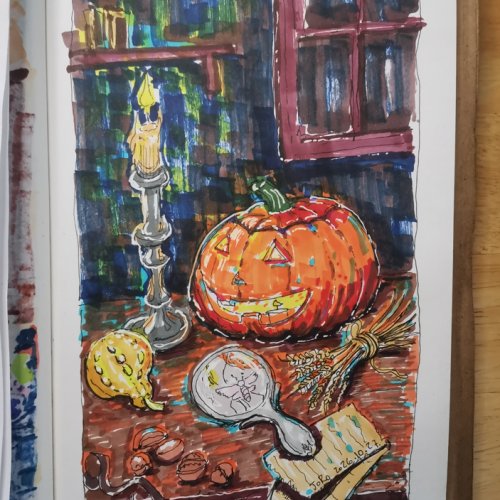 Halloween chiaroscuro still life