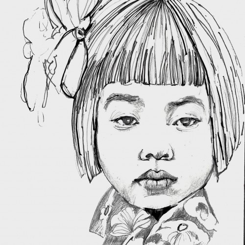 Japanese girl Ink drawing