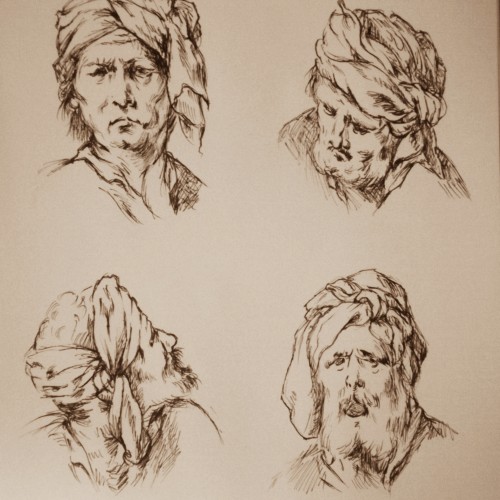 Studies of four male heads