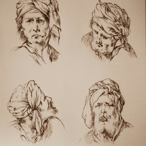 Studies of four male heads