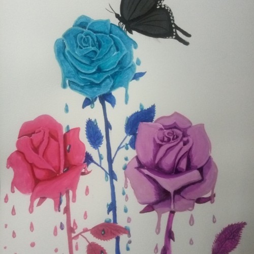 Dripping Roses and a Butterfly