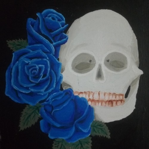 Skull with Blue Roses
