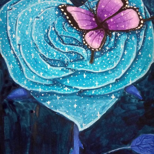 Galaxy Heart with a butterfly