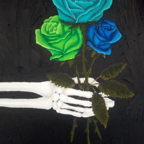 Death holding Analogous Coloured Roses